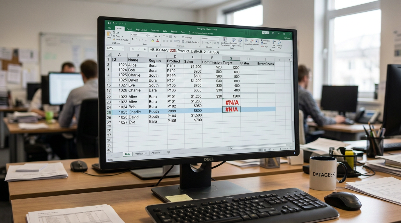 Celda mostrando error N/A en Excel al lado del dato que sí existe